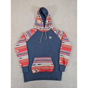 Hooey Hoodie Mens Small Blue Southwestern Aztec Raglan‎ Pullover Kangaroo Pocket